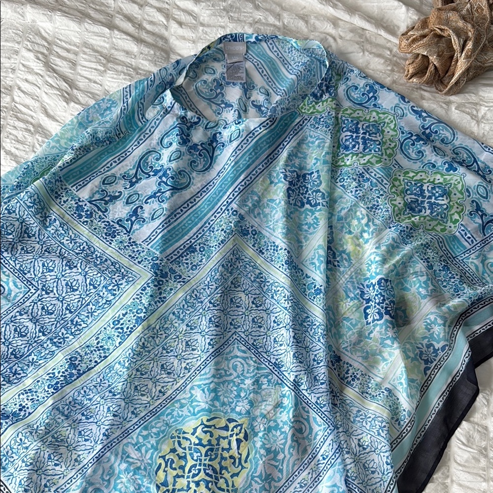 Chico's Aqua and Teal Patterned Scarf